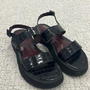 Staud Nicky Croc-Embossed Leather Platform Slingback